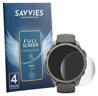 Produktbild von 4x Savvies Fullscreen Schutzfolie für Garmin Fenix 9 (47 mm) Displayschutz Folie Fullcover Klar Transparent