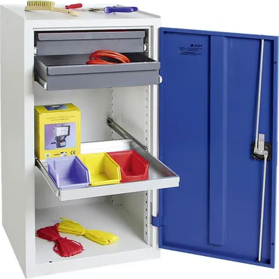 Produktbild von Stumpf Werkzeug- und Materialschrank Serie 3000 lichtgrau / enzianblau + 2 Schubladen 100 mm + 1 Auszugsboden - 3001274