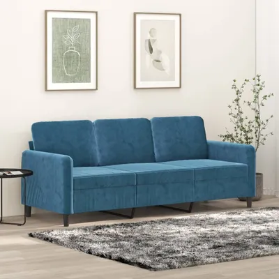 Produktbild von Design 3-Sitzer-Sofa Blau 180 cm Samt, Schlafsofas 2024 Neu