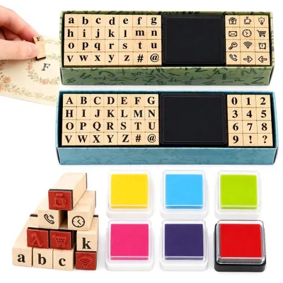 Productafbeelding van Letterstempel alfabet, stempelset met 80-delige houten stempels