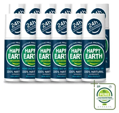 Image de 12 déodorants roll-on pour hommes "Happy Earth Protect" - 100% naturels - 75 ml - Lot de 12