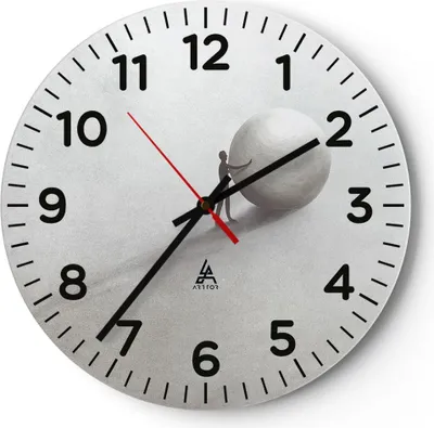Produktbild von Wanduhr - Rund - Glasuhr - Sisyphus Arbeit Symbol - 30x30cm - Schleichendes Uhrwerk - Lautlos - zum Aufhängen bereit - Dekoration Modern - Wanddekoration aus Glas - C4AR30x30-4752