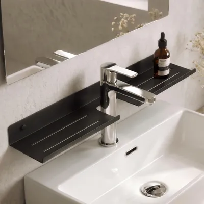 Produktbild von Mai & Mai Duschregal zum Bohren oder Kleben, Waschbeckenregal über Wasserhahn, Wandregal für Küche und Bad, Badezimmer Organizer Grau 60cm Reglo-17