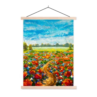 Produktbild von MuchoWow® Textilposter Malerei - Ölfarbe - Blumen - Natur 40x53 cm mit holzfarbenen Rahmen - Schlafzimmer