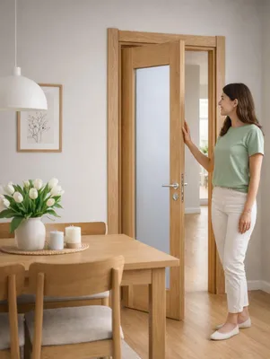 Image de Porte intérieure en bois brun avec vitrage  Portes de chambre Portes pour la maison