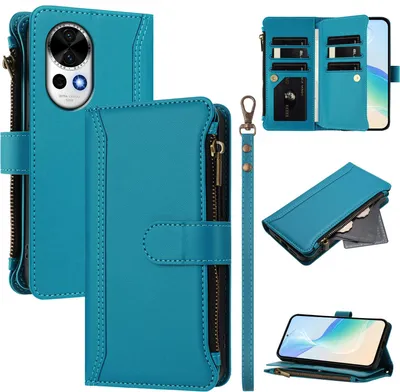 Produktbild von Handyhülle für Huawei Nova 13 Reißverschluss Geldbörse Kunstleder Klapphülle mit Kartensteckplatz, Ständer, Handschlaufe Blau