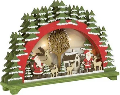 Produktbild von Weihnachtstisch Deko mit LED Beleuchtung 20cm Weihnachtsmann mit Rentier