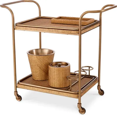 Luxus Trolley Servierwagen Naturfarben Vintage Messing