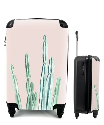 Produktbild von MuchoWow® Koffer Handgepäck Trolley Rollkoffer Kleine Reisekoffer mit 4 Rollen - Kaktus - Sukkulente - Rosa - Cabin Size < 55x40x23 cm & 55x40x20 cm - Fotokoffer - Kabinenkoffer - Boardgepäck - Reise-Box - Reisekoffer - Reisegepäck - Koffer mit Bild - Trolley für Kinder