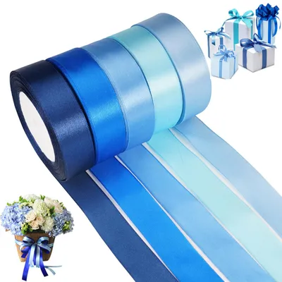 Satinband-Set 5 Rollen, 22 m x 25 mm, Blautöne