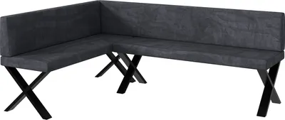 Produktbild von MEBLINI Eckbank für Esszimmer - Küchenbank - Essecke - Sitzecke Küche - TONI - X-Beine 142x196x87cm Links - Dunkelgrau Samt