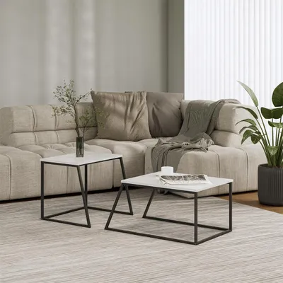 Zdjęcie produktu dla Zestaw stolików kawowych Vicco Myra Biały/czarny 60 x 50 cm 2 części, Model 56367