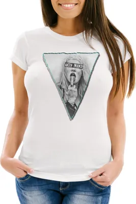 Produktbild von Damen T-Shirt mit Frau die Mittelfinger zeigt The Lick Fuck Off Neverless® weiß M