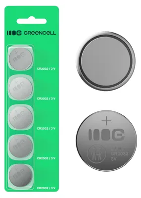Productafbeelding van Lithium knoopcelbatterij Greencell CR2032, 3V, 220mAh, 5 stuks