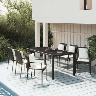 Produktbild von BEI CLORIS Gartenmöbel Set Balkonmöbel-Set 7-tlg. Garten-Essgruppe mit Kissen Schwarz Poly Rattan - Gartenmöbelgarnituren Neu5079715 3parcel