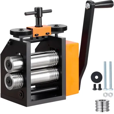 Produktbild von Handwalzwerk Maschine 75mm - 3-in-1 Kombinationswalzwerk - Manuell Schmuckwalzwerk - Einstellbar 0,03-6,5mm Dicke - Platin / K-Gold / Messing - Deutsche Qualität