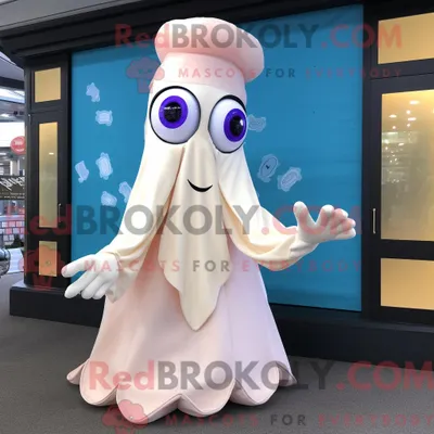 Produktbild von Cream REDBROKOLY Squid Maskottchen Kostüm Figur gekleidet mit einem Ballkleid und Handschuhen
