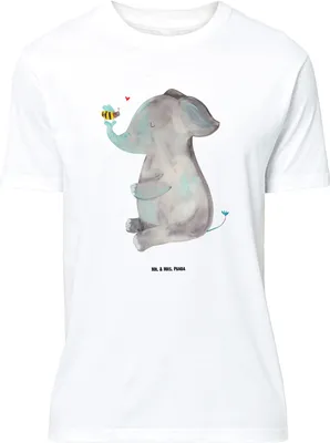 Produktbild von Mr. & Mrs. Panda Größe L T-Shirt Elefant Biene - Weiß - Geschenk, mit Spruch, Shirt, Lustige Sprüche, Liebe, Hochzeitsgeschenk, Jahrestag, Liebesspruch, Tshirt