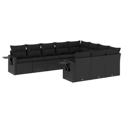 Produktbild von vidaXL 10-tlg. Garten-Sofagarnitur mit Kissen Schwarz Poly Rattan