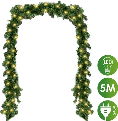 Produktbild von SWANEW 5M Weihnachtsgirlande mit 100 LED's Beleuchtung Tannengirlande Girlande, Weihnachtskranz Weihnachtsdekoration für Innen und Außen,warmweiß