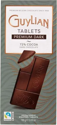 Produktbild von GuyLian Tablets Premium Dark 72% Cocoa 4x25g