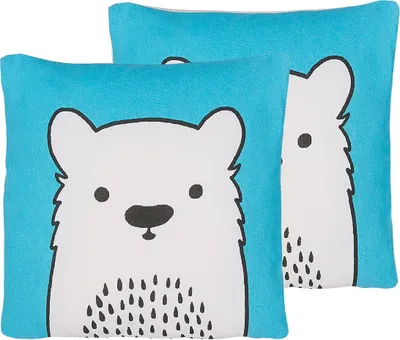 Produktbild von BELIANI Dekokissen 2er Set Blau Baumwolle Tiermotiv Bärmotiv 45 x 45 cm Wohnzimmer Kinderzimmer