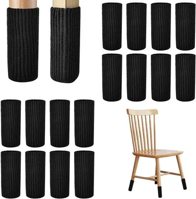 Produktbild von Famanu Stuhlsocken - elastisch gestrickte Möbel-Socken - rutschfeste Stuhlbeinschutz - schwarz