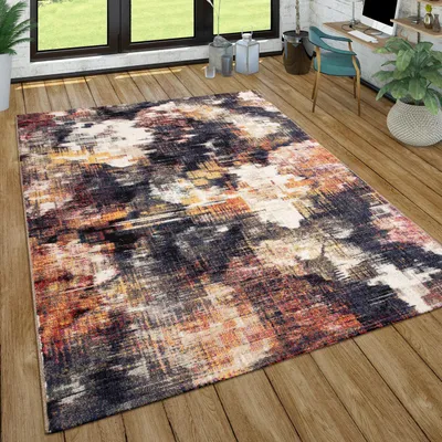 Immagine prodotto di Tappeto soggiorno a pelo corto vintage moderno motivo astratto crema viola arancione dimensioni 80x150 cm