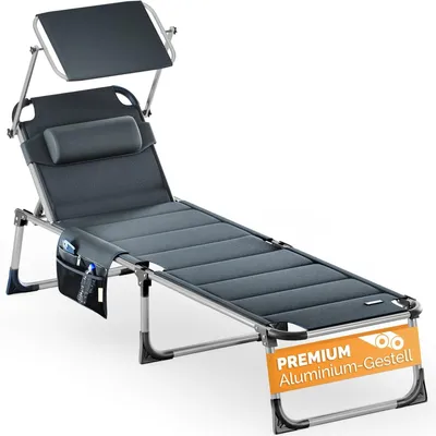 Produktbild von CASARIA® Sonnenliege Bari klappbar Wetterfest mit Dach Premium Polster Kopfkissen Seitentasche Gartenliege Aluminium Sonnenliege Liegestuhl 150kg Grau meliert