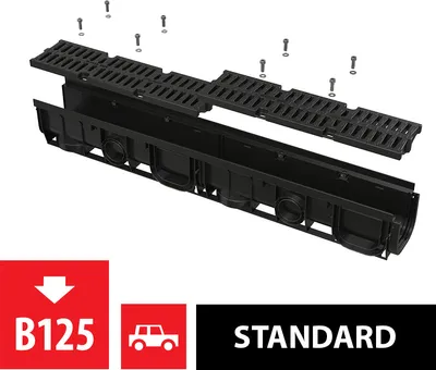 Produktbild von Alcadrain Entwässerungsrinne 100 mm mit Kunststoffrand und Rost aus Komposite B125