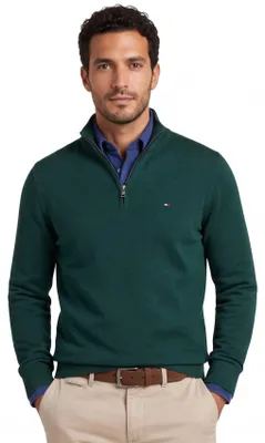 Produktbild von Trui Tommy Hilfiger half zip donkergroen gemêleerd