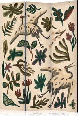 Produktbild von Neuheit! Dekorativer Paravent Raumteiler Trennwand Foto-Paravent Spanische Wand XXL 135x172 cm Blätter Blumen Vogel weiß b-A-10439-z-a