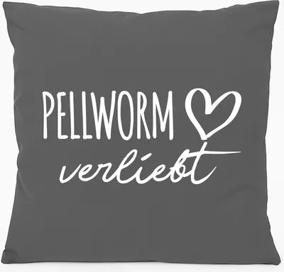 Produktbild von Huuraa Kissen Pellworm verliebt 40x40cm mit Füllung Steel Grey Baumwolle Dekokissen Geschenkidee