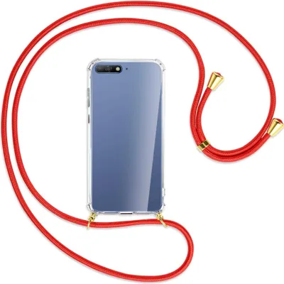 Produktbild von Handykette Backcover-Schutzhülle mit Band (Metall goldfarben) für Huawei Y6 2018 - rot