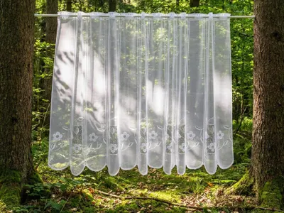Produktbild von Gardinen Kranzusch Scheibengardine grafisch Blume 120x128 cm H/B weiß Bistrogardine Vorhang Küche 1er Pack