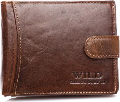 Produktbild von WILD Herren-Lederportemonnaie Echt Leder horizontal mit Druckknopfverschluss Dunkelbraun