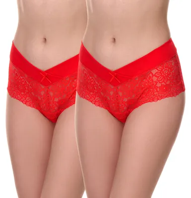 Image de Culotte taille basse Merry Style pour femmes, avec bordure en dentelle MSGAB155 (rouge-2, 36 (taille du fabricant : S))