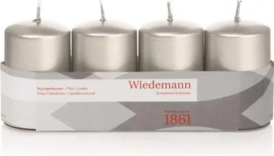 Obrázek produktu pro Wiedemann 218162.027 Sloupková svíčka - 80 x 50 mm, 4 kusy, stříbrná