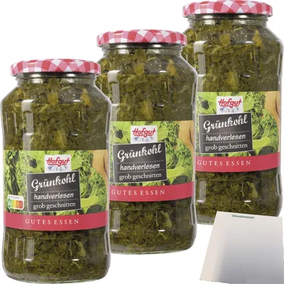 Produktbild von Hofgut Grünkohl gerupft 3er Pack (3x720ml Glas) + usy Block