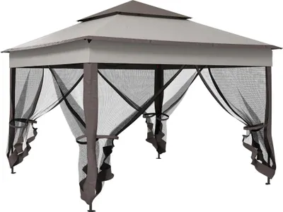 Image de Tente pliante - Tente de réception - 3,3 x 3,3 m - 4 panneaux latéraux avec moustiquaire - Toile en toile - Gris