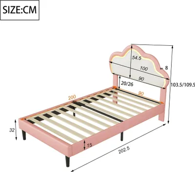 Zdjęcie produktu dla Łóżeczko dziecięce – łóżko tapicerowane – 90 x 200 cm – stelaż z listew – sztuczna skórapoliuretan – drewniana rama – motyw księżniczki – łóżko pojedyncze