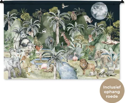 Produktbild von MuchoWow® Wandteppich Wandbehang Kinder - Dschungel - Natur - Tiere - Pflanzen 120x80 cm Tapisserie Dekoration Wandtuch - Wanddekorationen - Wandtücher