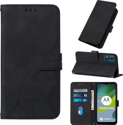 Produktbild von Hülle für Motorola Moto E13 Prägung Flip Leder Kartenfächer Schutzhülle mit Ständer Schwarz