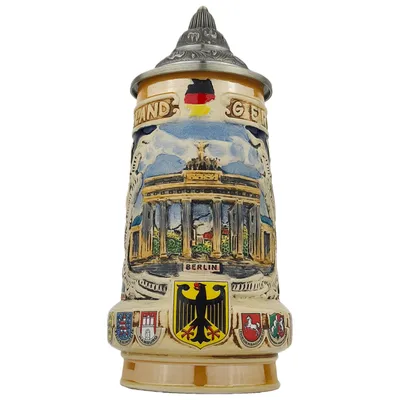 Produktbild von Bierkrug mit Deckel 0,7L – Traditioneller Steinkrug mit Deutschland-Motiv und Wappen-Design – Souvenir Geschenk für Männer & Bierliebhaber