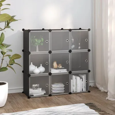 Image de 2025 Système d'étagères moderne avec 9 cubes et portes Noir PP - Étagères à chaussures,Design 4252393 1parcel