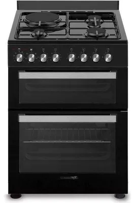 Image de LA GERMANIA SM61DFN : Plaque de cuisson encastrable, noire, avec 3 brûleurs à gaz et 1 plaque de cuisson électrique, 2 fours (60/30 litres), système de nettoyage par catalyse
