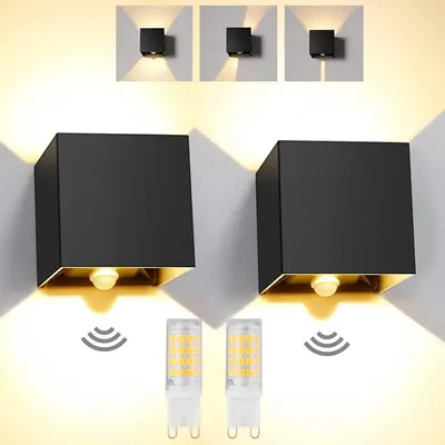 Produktbild von 2 Stück 6W Wandleuchte mit Bewegungsmelder, Innen G9 Wandlampe, Auf und ab Lichtstrahl Warmweiß 3000K, IP65 für Wohnzimmer, Flur, Balkon, Hotel