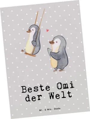 Produktbild von Mr. & Mrs. Panda Postkarte Pinguin Beste Omi der Welt - Grau Pastell - Geschenk, Geburtstag, Oma, Grußkarte, Enkelin, Kleinigkeit, Postkarten, bildkarte, Geschenkidee