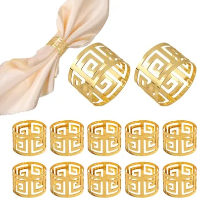 Produktbild von 12 Stück Metall Serviettenringe Gold Hohler Serviettenschnallen Banquet Serviette Ring Tischdekoration für Weihnachten Neujahr Geburtstag Hochzeitsfeier Abendessen