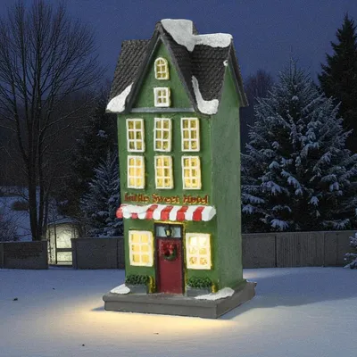 Produktbild von Grünes LED-Weihnachtshaus - 19 cm hoch - Warmweißes Licht - Für das Weihnachtsdorf oder die Weihnachtsdekoration im Innenbereich